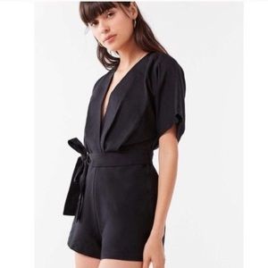 NWT UO Black surplice linen romper